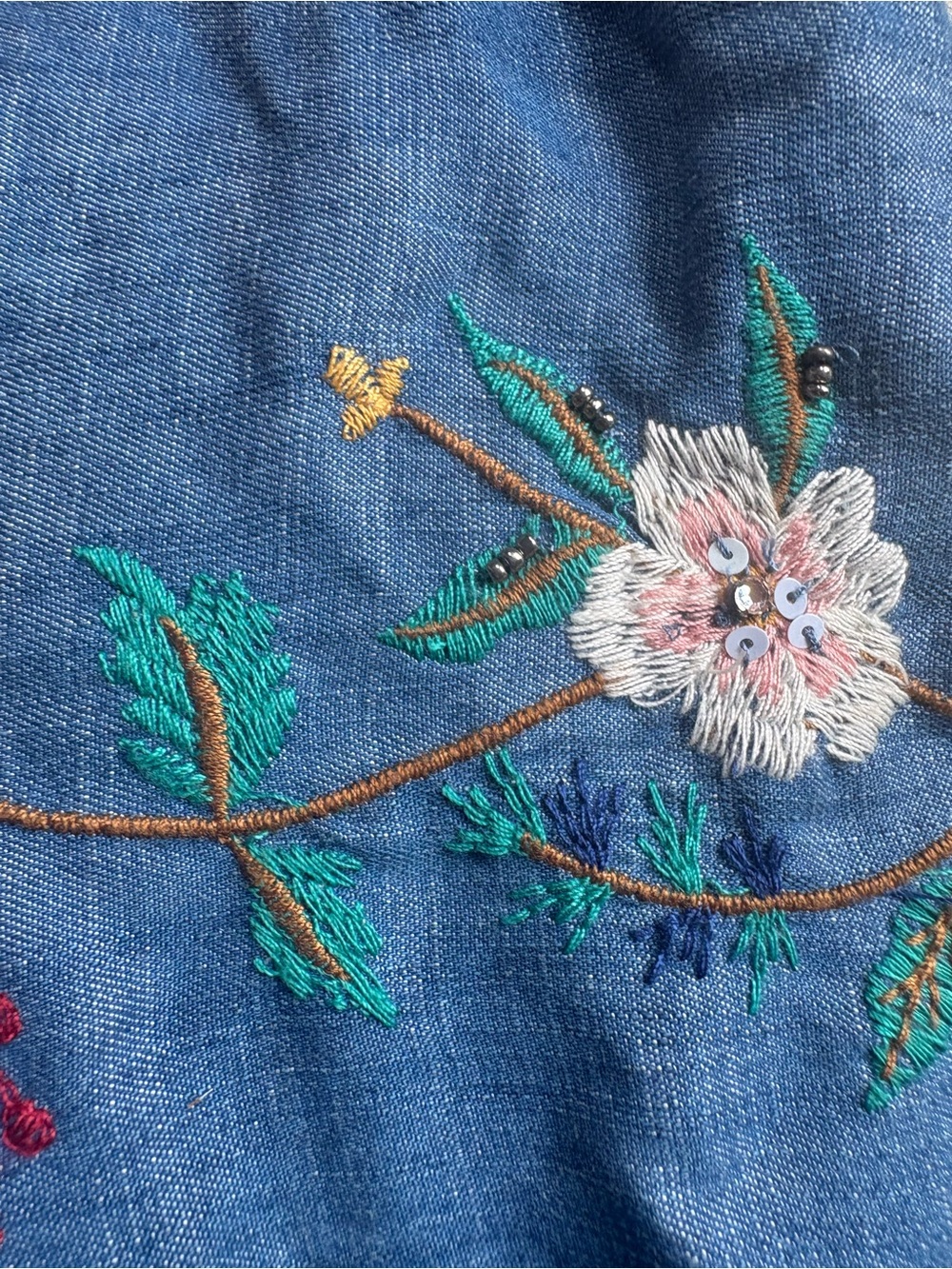 Zara Trafaluc Embroidered/Embellished Denim Kimono Jacket. Size M. Textured - Picture 6 of 8